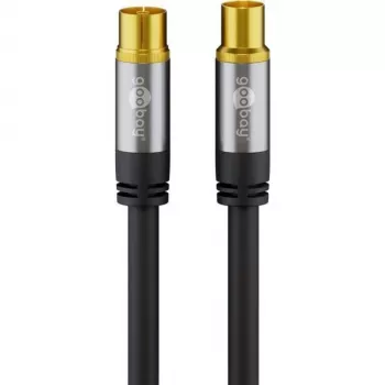 Goobay TV antenos laidas (135 dB tipas), 4 kartus ekranuotas, 2 m, juodas – auksuotas, koaksialinis lizdas > koaksialinis kištukas (70367)