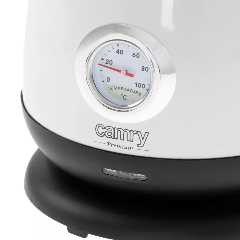 Elektrinis virdulys Camry CR 1344 – 1,7 l, 2200 W, nerūdijantis plienas, įmontuotas termometras, 360° pagrindas, baltas
