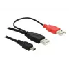 USB Y-laidinys DeLOCK 2× USB2.0-A (vyras) / USB mini 5 kontaktų 1 m Juoda