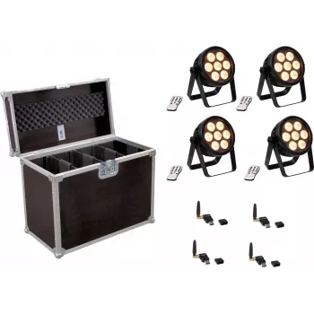LED prožektorius EUROLITE 4C-7 Silent Slim 4x su USB QuickDMX – kompaktiškas 4 galvų DMX šviestuvas