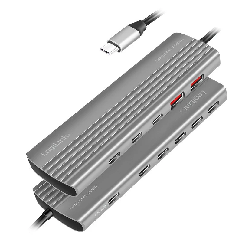 LOGILINK Ultra plonas USB 3.2 skirstytuvas 2xUSB-A, 8xUSB-C, PD, 100W