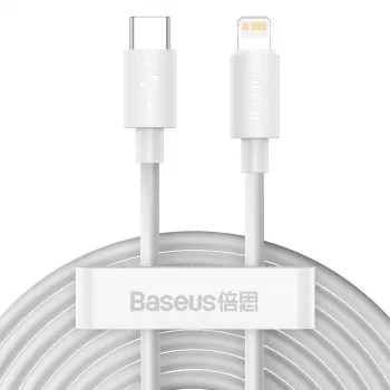 Baseus Simple Wisdom duomenų kabelių rinkinys USB-C į Lightning PD 20W (2 vnt./kompl.) 1,5 m Baltas