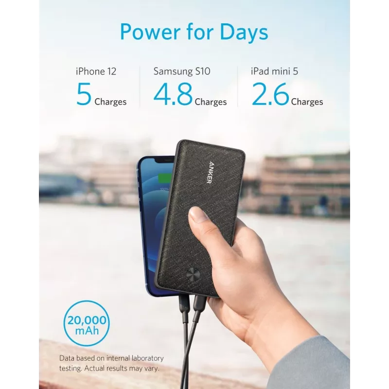 POWER BANK USB 20000 mAh juodos spalvos A1365G11 ANKER