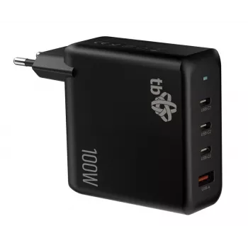 3x USB C + USB A sieninis įkroviklis su Power Delivery, juodas, GaN 100W