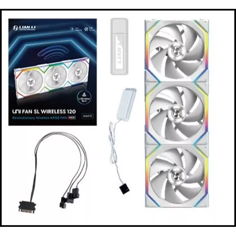 Lian Li UNI FAN SL Wireless 120 ARGB PWM ventiliatoriai korpusui, 120 mm, 3 vnt. su valdikliu, balti