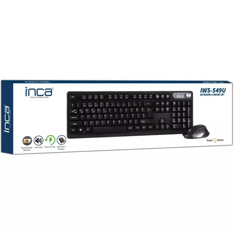 Inca IWS-549U belaidė klaviatūra ir pelė RF USB QWERTY turkiškas juodas