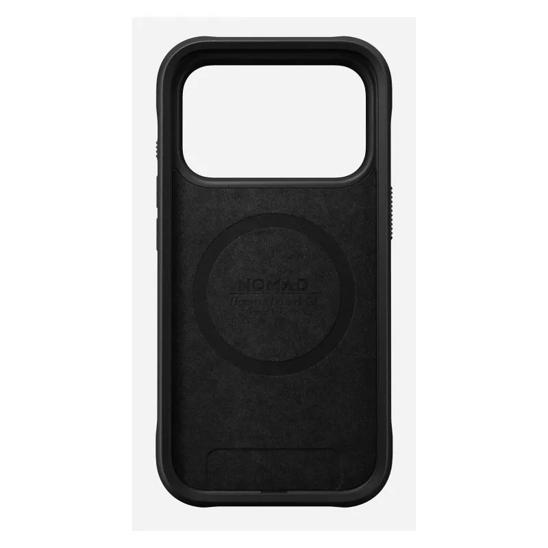 Mobilaus telefono dėklas Nomad Rugged Leather Case, skirtas iPhone 17 Pro, 6,3 colio (16 cm), ruda spalva, oda/TPU/aliuminis