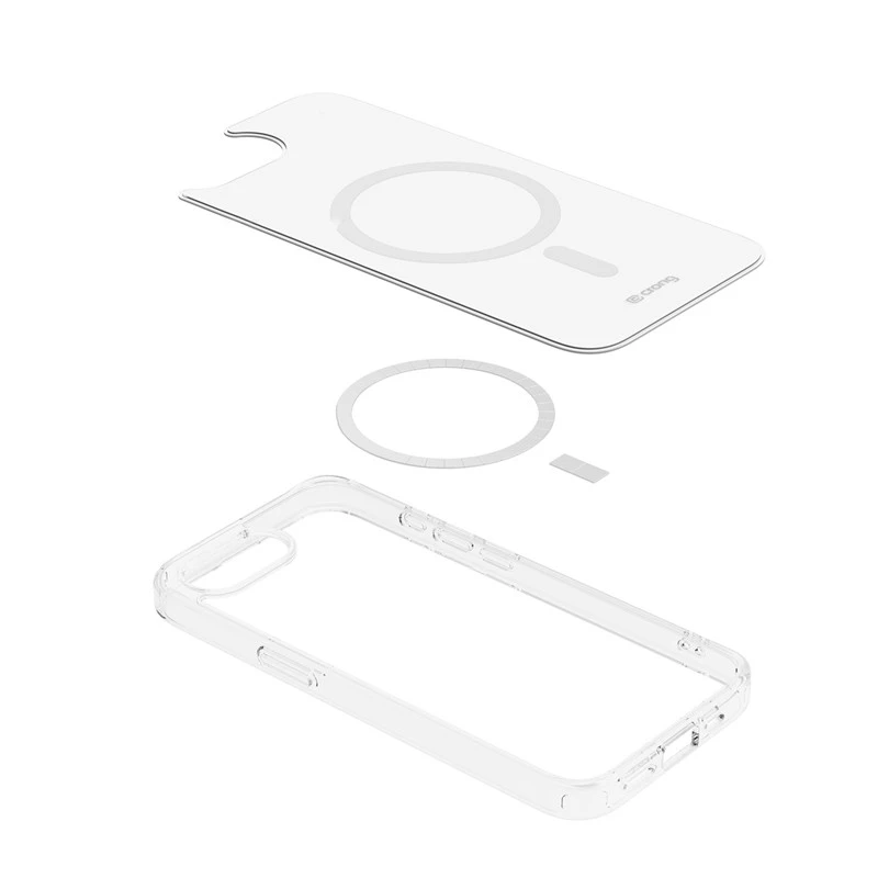 Skaidrus Crong MagSafe dėklas iPhone 16e — permatomas apsauginis apvalkalas, suderinamas su MagSafe