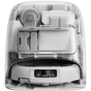 Robotinis dulkių siurblys ir šlapių grindų valymo šluota DJI ROMO P (vandens bako versija) – pilka/balta, 0,26 l dulkių talpa, 4 l švaraus / 3,2 l nešvaraus vandens, 5000 mAh baterija