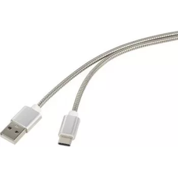 Renkforce USB 2.0 jungiamasis laidas [1x USB 2.0 kištukas A - 1x USB-C™ kištukas] 1 m sidabrinis, nerūdijančio plieno pynė (RF-4888671)