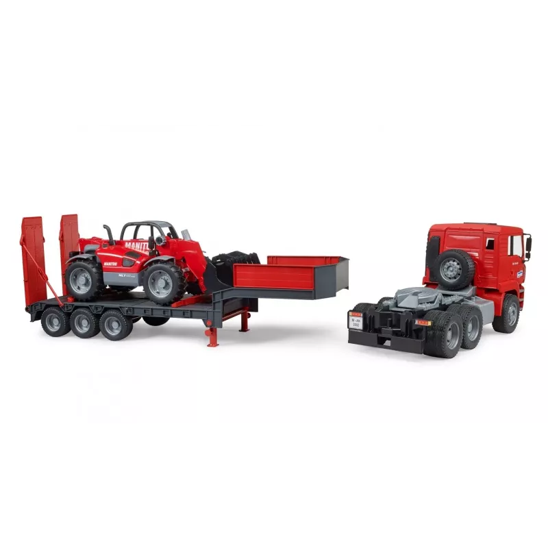 Transporto rinkinys BRUDER MAN TGA žemagrindis sunkvežimis su Manitou krautuvu
