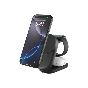 Belaidis įkroviklis Belkin UltraCharge 25W Qi2 3in1 Magnetinis Juodas Apvalus