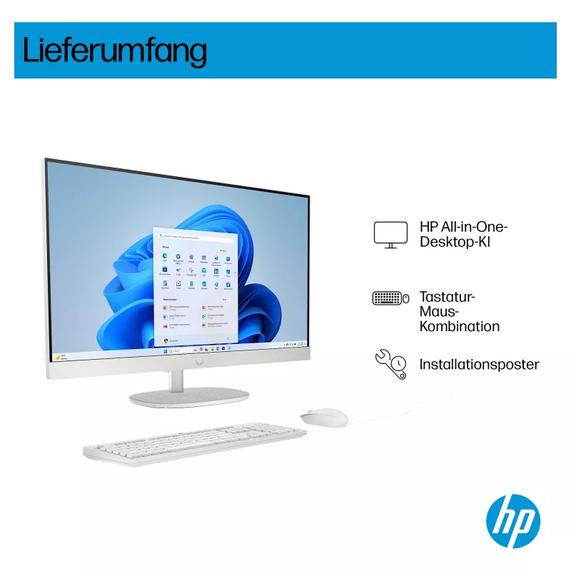 HP AI 27-cr2275ng - Viskas viename (Komplektinis sprendimas) - Core Ultra 7 255U - RAM 16 GB - SSD 512 GB NVMe - Intel Graphics - 1GbE, Bluetooth 5.3, Wi-Fi 6 - WLAN: 802.11a/b/g/n/ac/ax