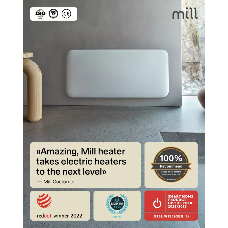 Mill WiFi Panelinis Šildytuvas | PA1500WIFI4A | 1500 W | Tinka iki 22 m² patalpoms | Baltas | IPX4