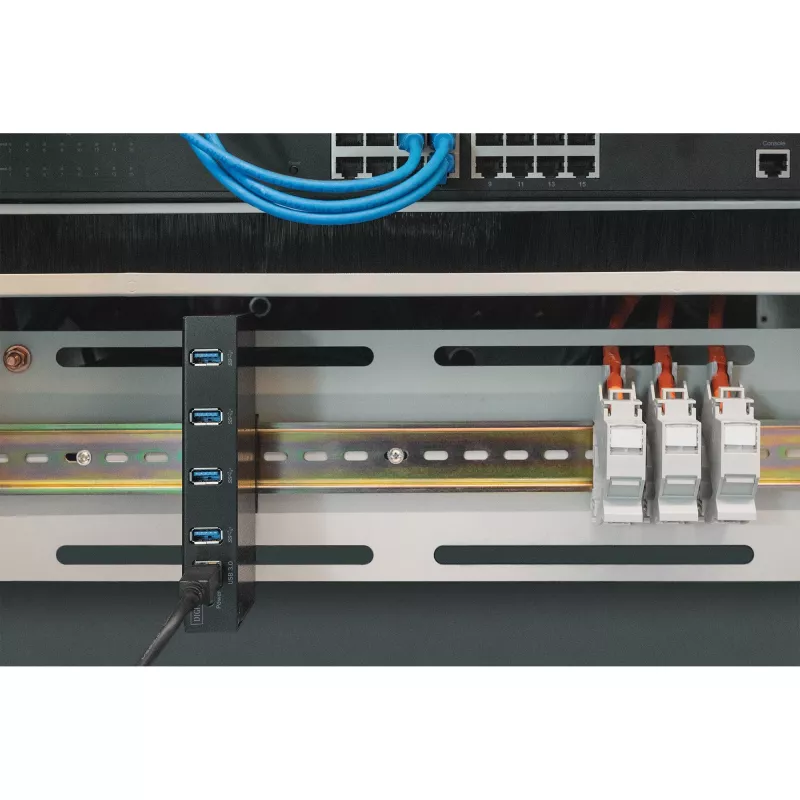 DIGITUS USB Hub 4 prievadų 3.0 → 4x A3.0 pramoninė linija juoda