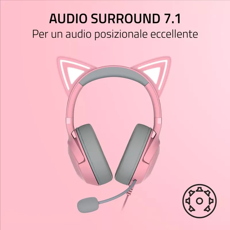 Laidinės ausinės ant galvos Razer RZ04-04730200-R3M1 — uždengiančios ausis, 1,3 m laidas, 353 g, rožinė
