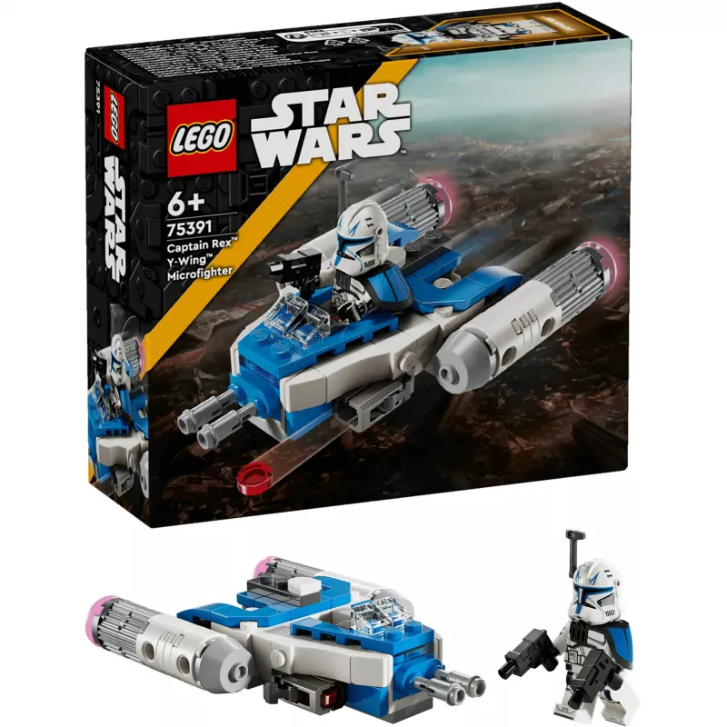 LEGO Star Wars Kapitono Rekso Y-Wing mikrokovas – Žvaigždžių karų: Klonų karai žaislinis erdvėlaivis su minifigūrėle, 6+ metų berniukams