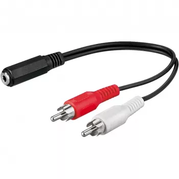 Wentronic Goobay 3,5 mm lizdo / RCA adapterio kabelis, juodas, 0,2 m - 3,5 mm lizdas (3 kontaktai, stereo) > 2x RCA kištukas (audio kairė/dešinė) (50092)
