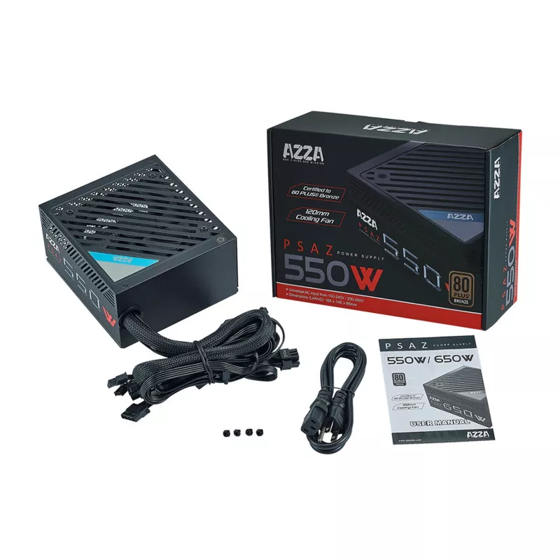 AZZA PSAZ-550W ATX maitinimo blokas 550 W, 80 PLUS Bronze, 120 mm ventiliatorius