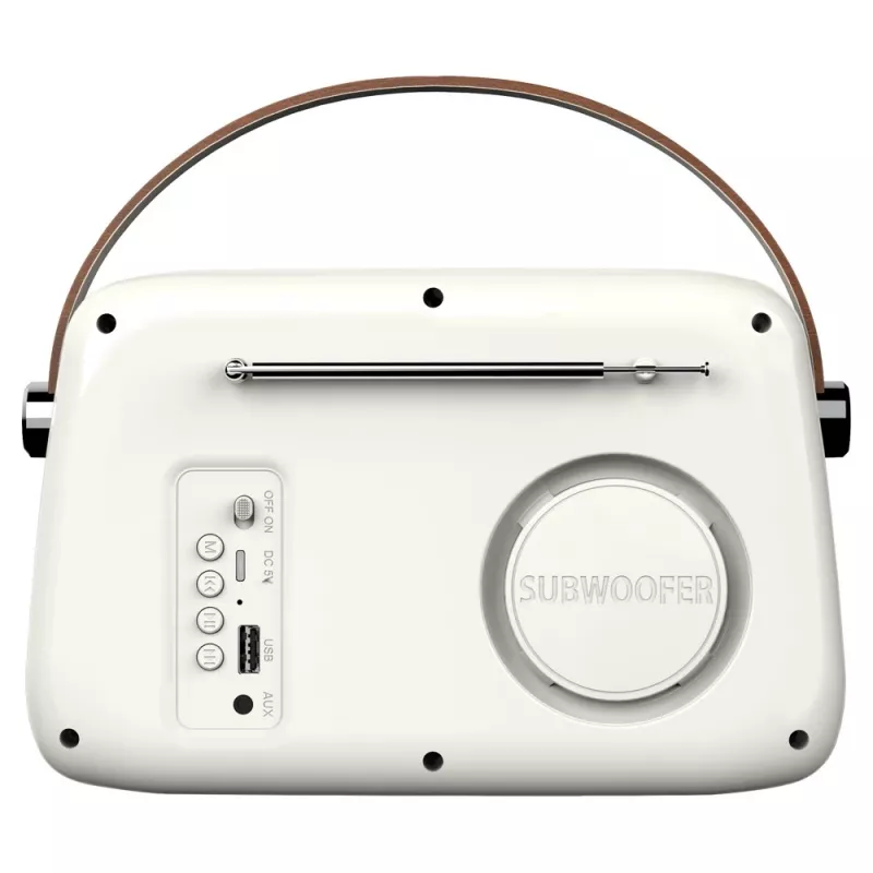 Nešiojamas radijo imtuvas SAVIO RS-02 – analoginis FM imtuvas, Bluetooth 5.3, USB maitinimas, 3 W, baltas