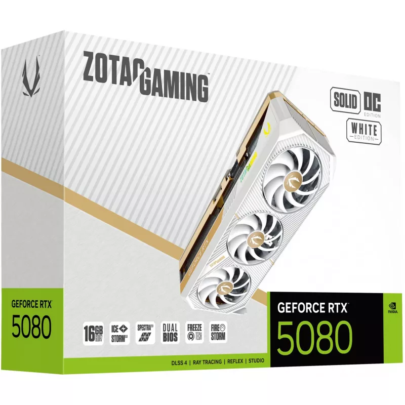 Vaizdo plokštė ZOTAC GAMING GeForce RTX 5080 SOLID OC White Edition 16 GB GDDR7