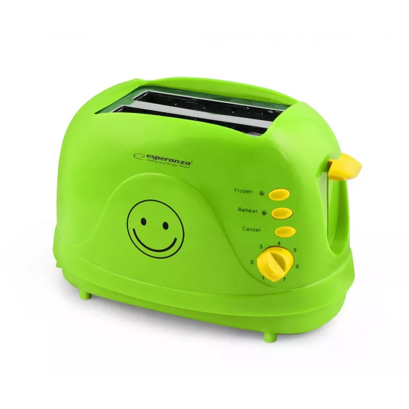 Skrudintuvas ESPERANZA EKT003 Smiley, 2 plytelėms, 750 W, 7 skrudinimo lygiai, atitirpinimas, išimamas trupinių padėklas, žalia spalva