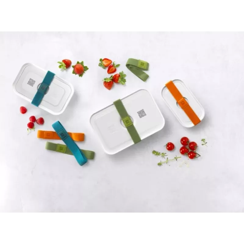 Vakuuminis indas ZWILLING 36807-007-0, plastikinis stačiakampis maisto indas, 1,1 l ir 2,3 l, sandariai užsidarantis dangtelis, išimamas, permatomas baltas