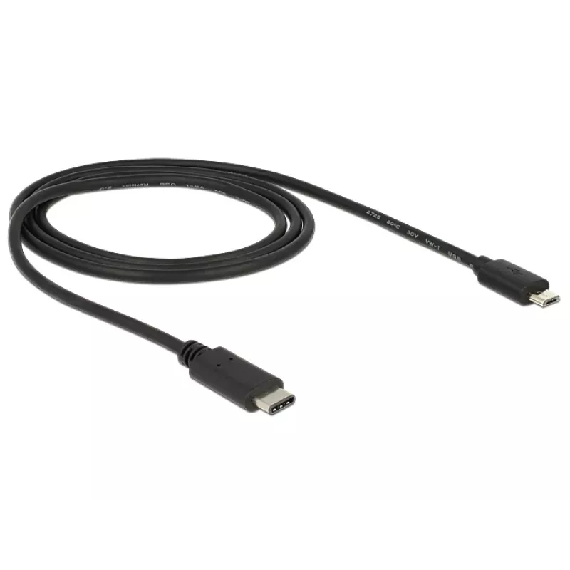 DeLOCK USB laidas - 5 kontaktų Micro-USB B (kištukas) - 24 kontaktų USB C (kištukas) - 1,0 m (USB 3.1) - Juoda (83602)