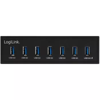 LogiLink USB 3.0 vidinis 7 prievadų 5.25 colio skirstytuvas su greito įkrovimo prievadu