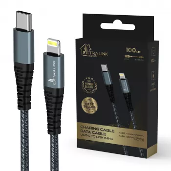 Laidas Extralink Smart Life 27W USB-C – Lightning 100 cm TPE 9V 3A juodas