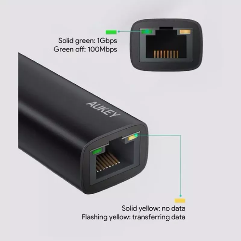 Ethernet adapterius Aukey CB-A30 USB-C į Gigabit RJ45 10/100/1000 Mbps, USB 3.0, aliuminis, LED indikatoriai