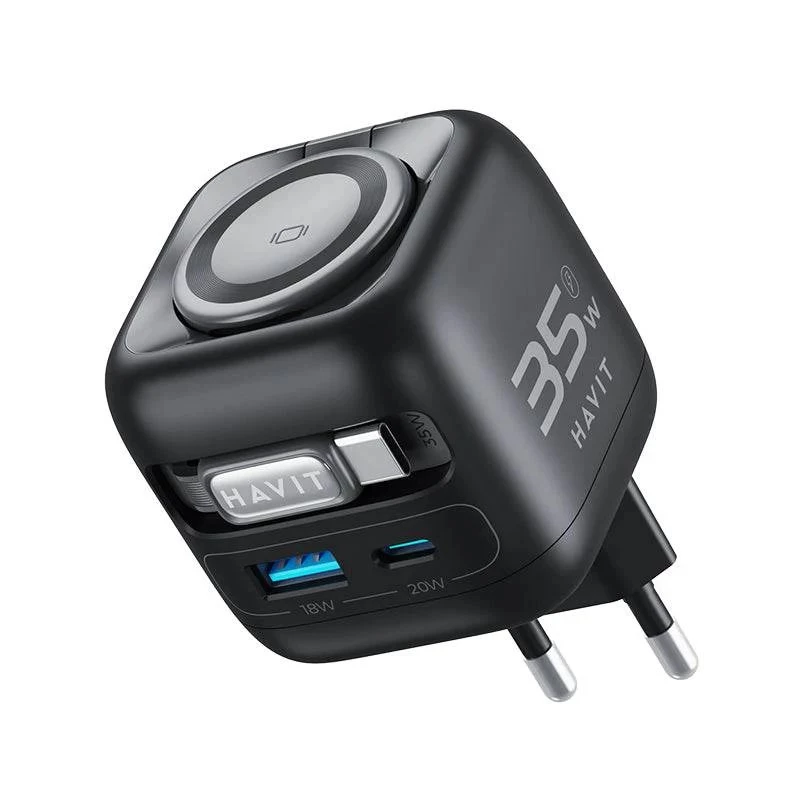 GaN kelioninis įkroviklis Havit UC250 A-EU 20V 1xUSB-C 0,7m juodas