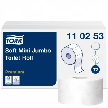 Tualetinis popierius Tork PREMIUM MINI JUMBO T2 110253, 2 sluoksnių, 9,7 cm x 170 m, baltas, 12 vnt.