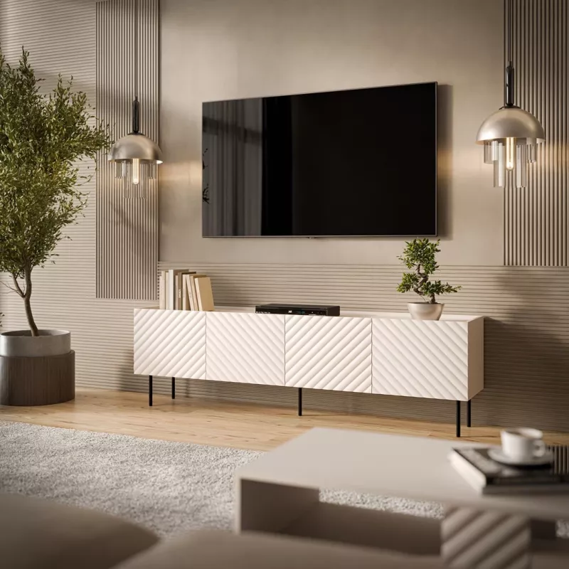 TV spintelė Cama LUCCA 4D 200x40x59 cm, kashmyro spalva, pilka medžio drožlių plokštės viršus
