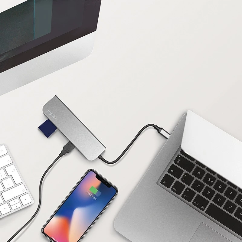 LogiLink UA0343 USB-C kelių prievadų jungtis aliuminis USB 3.2 2nd Gen