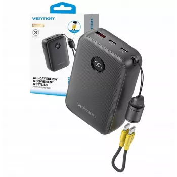 Nešiojamas įkroviklis Vention FKBB0-C 20000 mAh power bank, 1x USB-A + 2x USB-C, Juodas