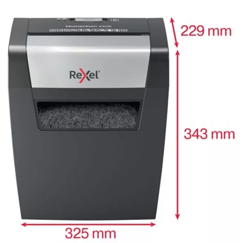 Rexel Momentum X406 kryžminio pjovimo popieriaus smulkintuvas P4, 4 x 28 mm, 15 l, 125 lapų, 70 dB, mygtukai