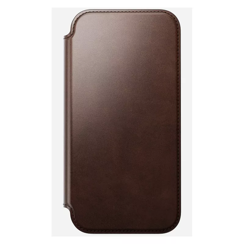 Nomad Modern Leather Folio dėklas iPhone 17 Pro Max — Ruda oda, 6,3 colio ekranas, 4 kortelių kišenės