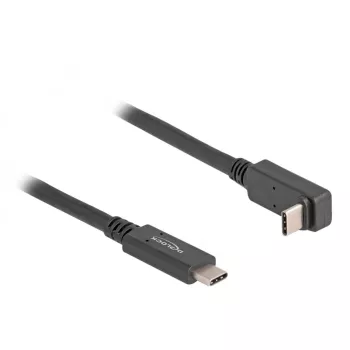 Delock USB-C laidas, 24 kontaktų USB-C (M) į 24 kontaktų USB-C (M) lenktas, USB 3.2 Gen 2, 3 A, 1,0 m, USB Power Delivery (60 W), palaiko 4K 144 Hz (3840 x 2160), iki 10 Gbps