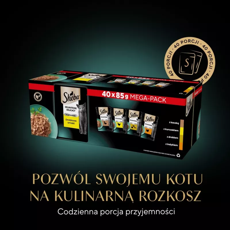 SHEBA Delicacy paukštienos skoniai drebučiuose – šlapias kačių maistas – 40x85 g