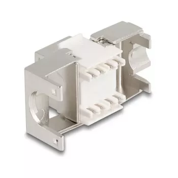 Keystone modulis DELOCK 90723 – plokščias RJ-45 lizdas, sidabrinis/baltas, 16×28.5×22.6 mm