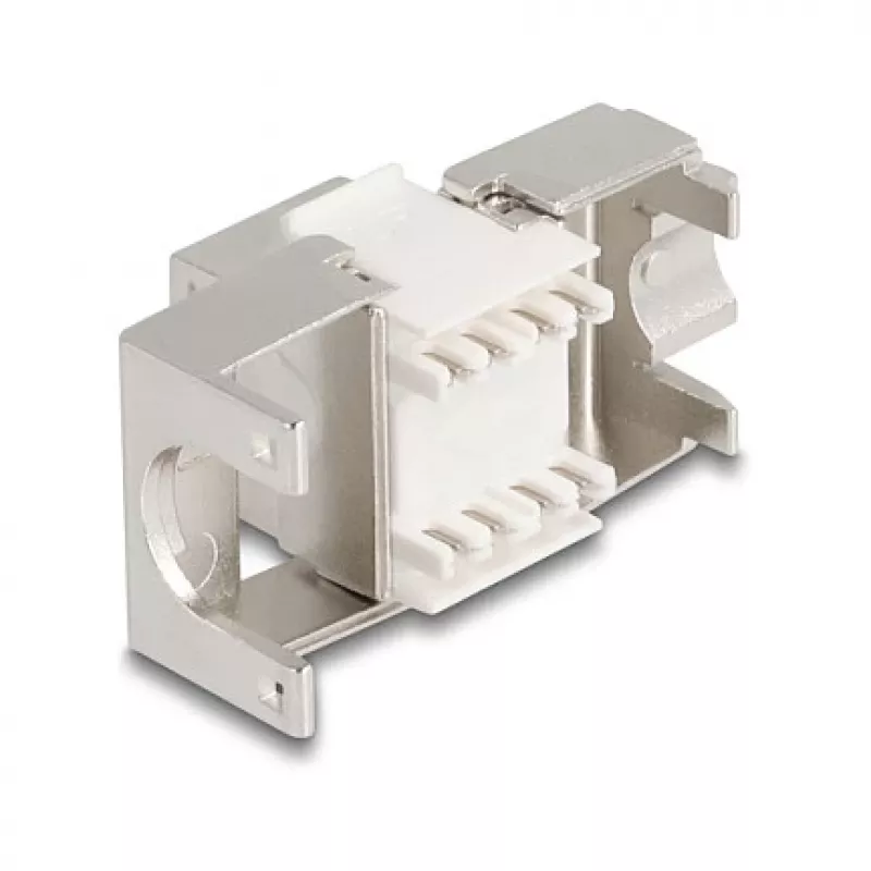 Keystone modulis DELOCK 90723 – plokščias RJ-45 lizdas, sidabrinis/baltas, 16×28.5×22.6 mm