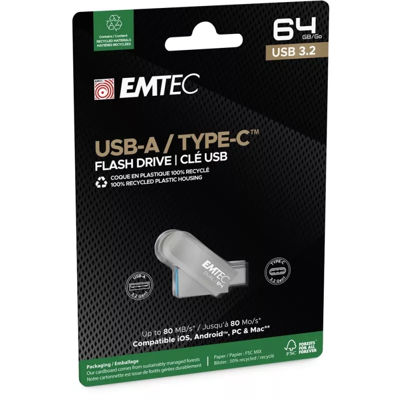 USB atmintukas Emtec 64 GB USB-A / USB-C D280