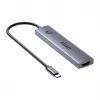 USB-C centrinis įrenginys Unitek H1124AGY01 su 100W PD, HDMI 2.0, 2x USB‑A, 2x USB‑C, SD/microSD skaitytuvu – aliuminis