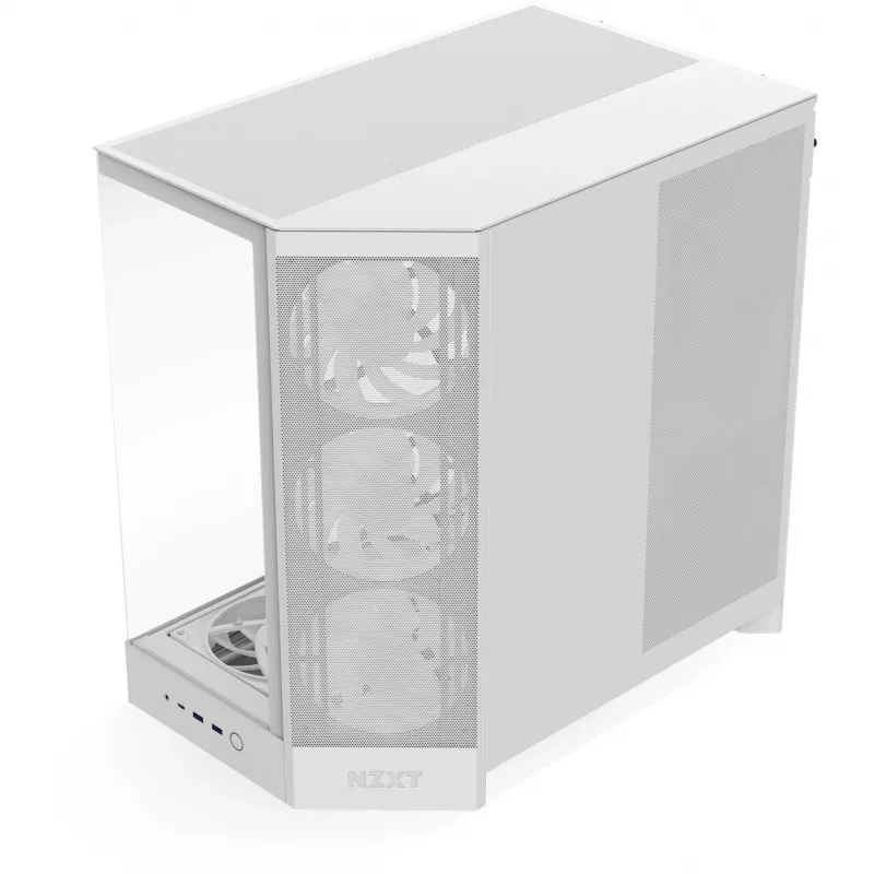 PC korpusas Midi Tower NZXT H9 Flow RGB+ — Baltas, ATX/EATX/Micro-ITX, grūdintas stiklas, 3x140mm priekyje + 1x120mm gale