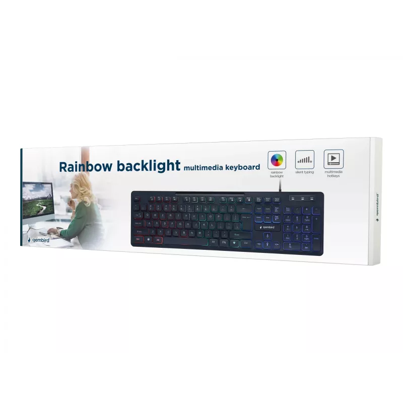 GEMBIRD KB-UML-02 belaidė multimedijos klaviatūra USB, apšvietimas, juoda