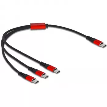 USB įkrovimo laidas DeLOCK 3 in 1 USB Type-C į 3 x USB Type-C 30 cm juoda/raudona