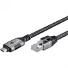Ethernet laidas USB-C 3.2 Gen2 kištukas > RJ-45 kištukas, LAN adapteris juodas/sidabrinis, 2 metrai, pintas tekstilinis apvalkalas