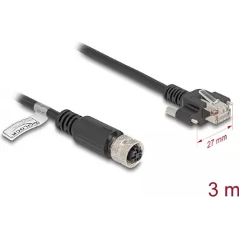 Tinklo kabelis DeLOCK M12 D-koduotas 4 kontaktų moteriškas į RJ45 kištuką Cat.5e 3 m Juodas