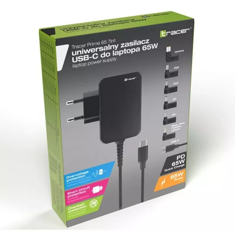 Maitinimo adapteris nešiojamam kompiuteriui Prime 65W universalus 7w1